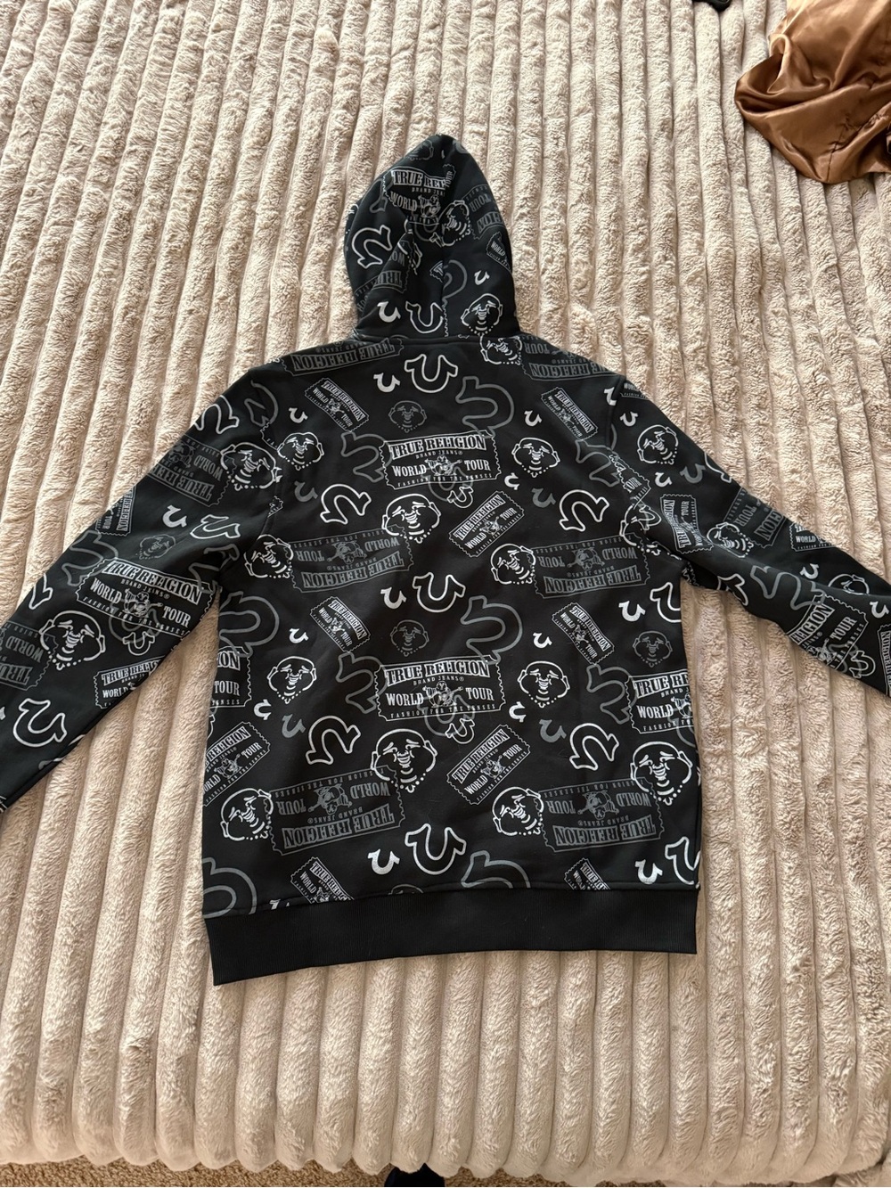 True Religion Black Hoodie with Red Chest Logo and Gray Allover Graphics - Picture 4 of 4